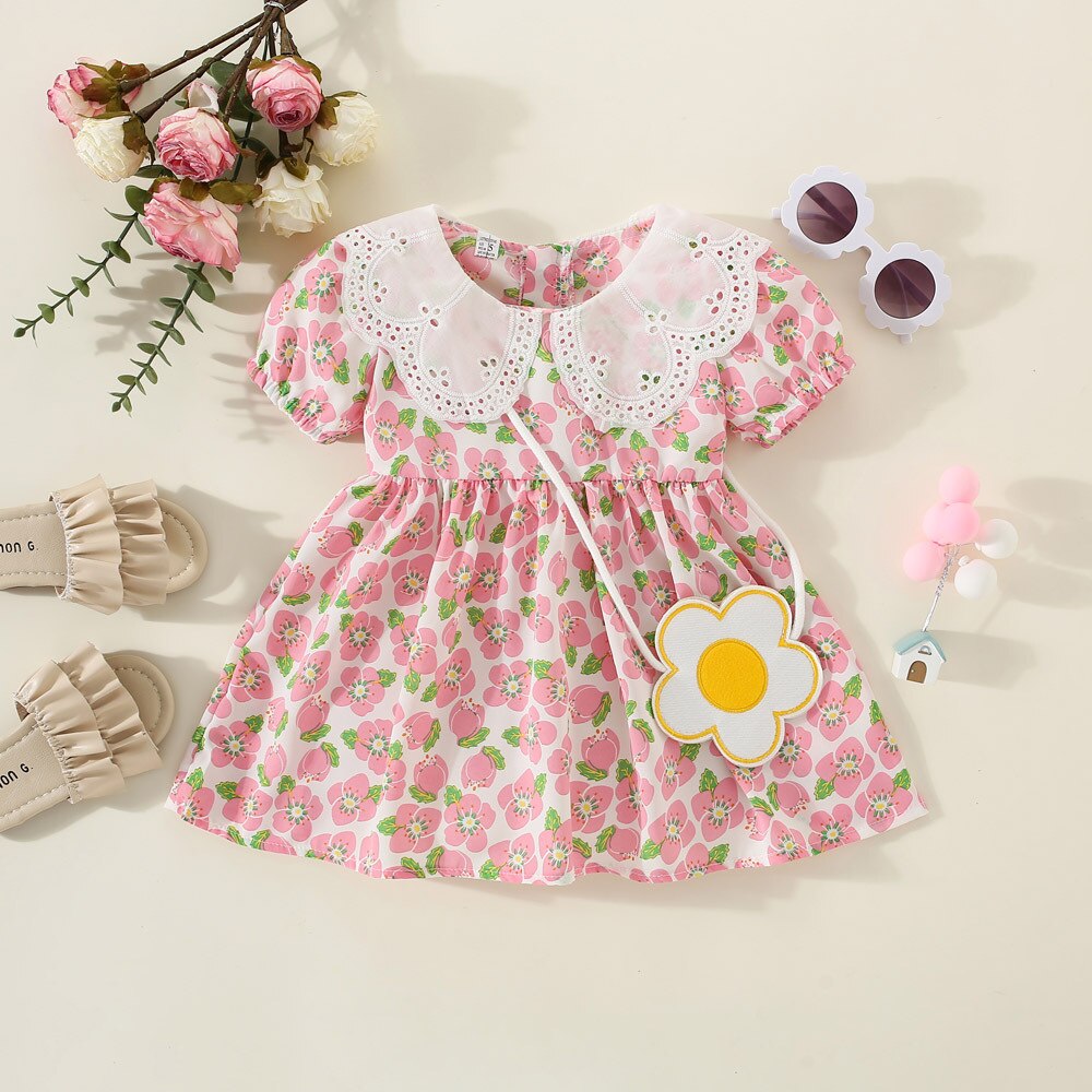 Sweet Floral Summer Baby Girl Dresses with Short Sleeves