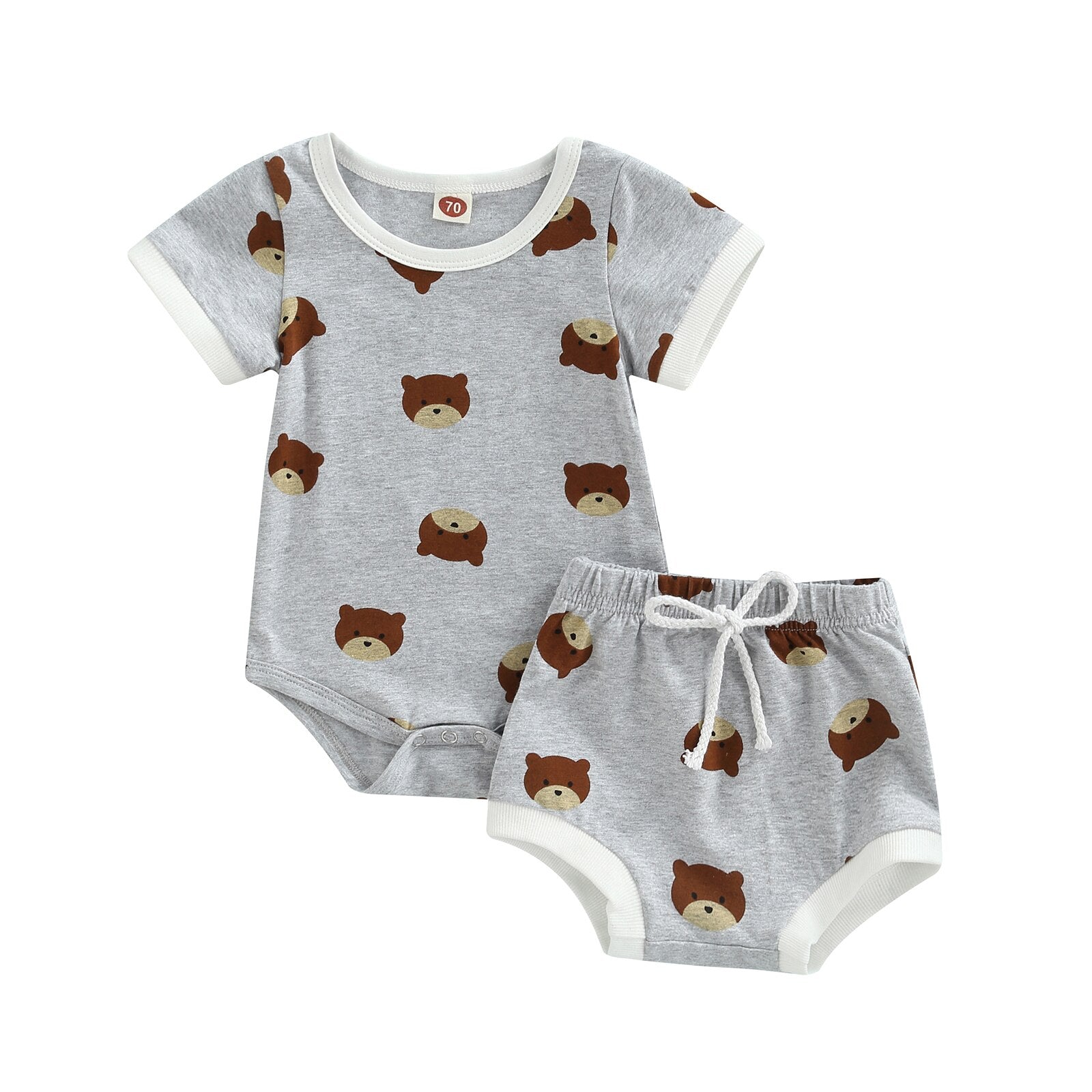 Adorable Baby Girl Boy Jumpsuit Set with Cute Cartoon Bear Print for Summer