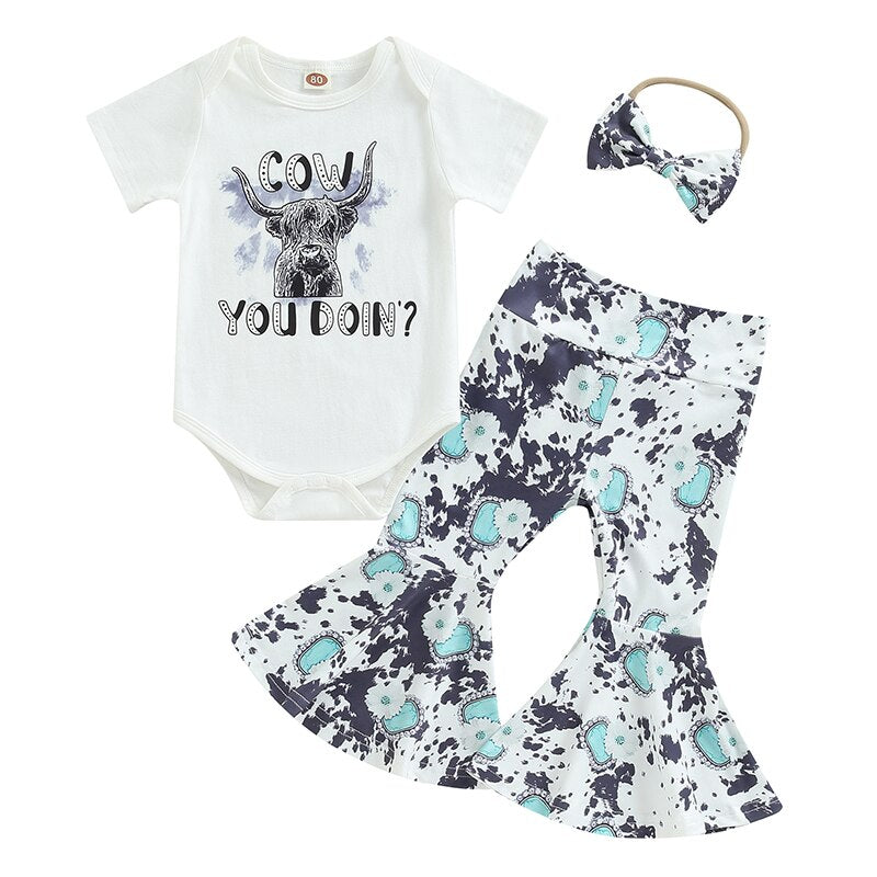 Newborn Baby Girl Clothes Short Sleeve Letter T-shirt Pants Headband Outfit Set