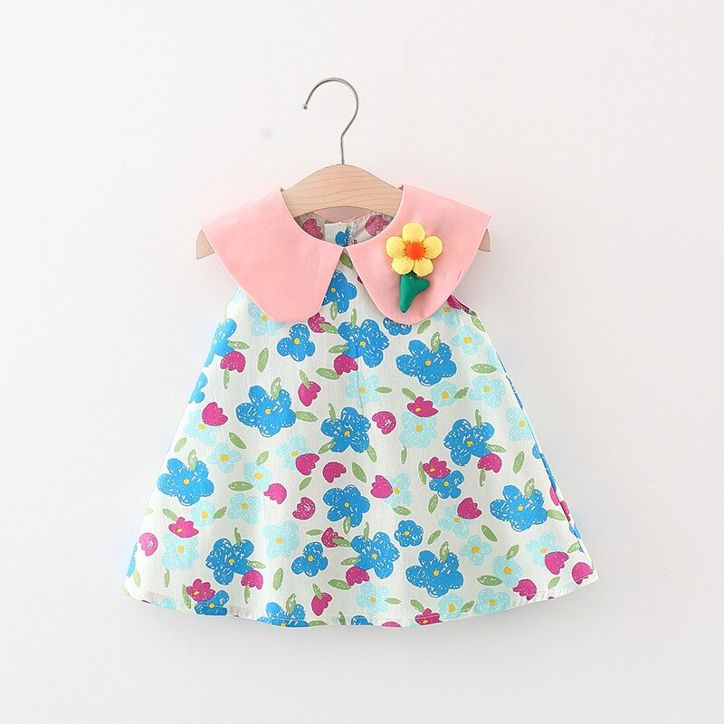 Cute Summer Baby Girl Beach Dresses with Doll Collar and Flowers