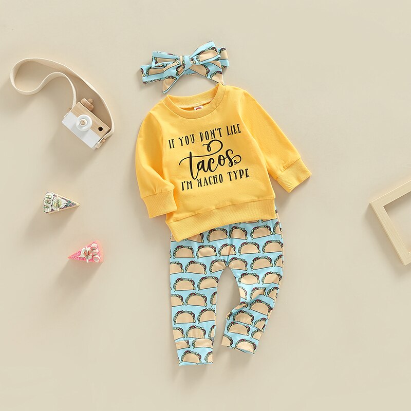 Cute Toddler Baby Girls Clothes Set with Letter Print and Solid Colors