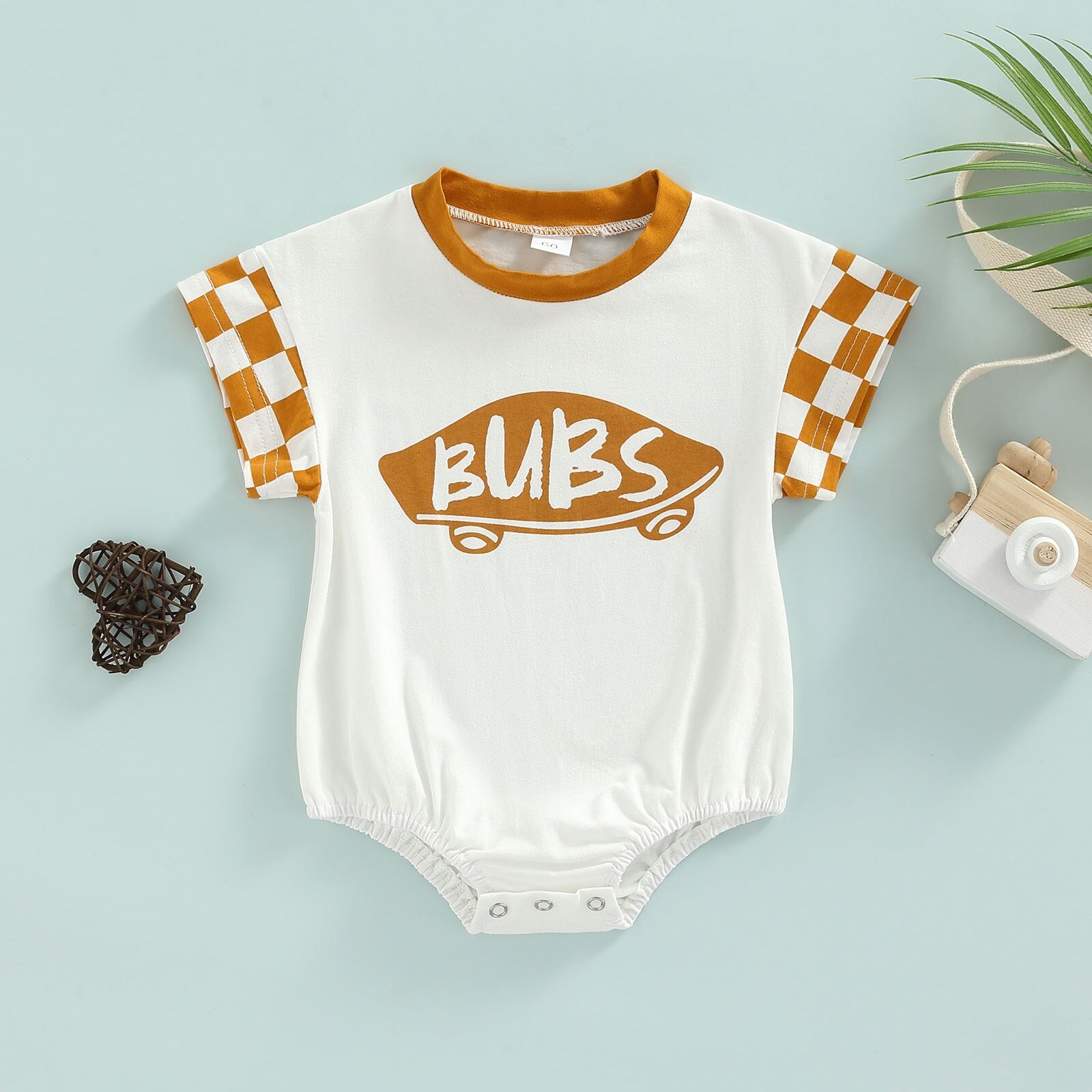 Adorable Baby Romper with Plaid and Cartoon Pattern for Summer