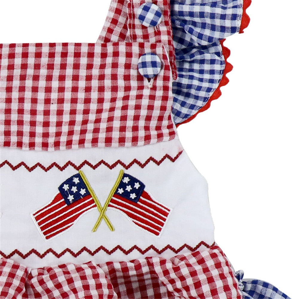 American Flag Day Girls Bodysuit Patchwork Plaid Newborn Overalls