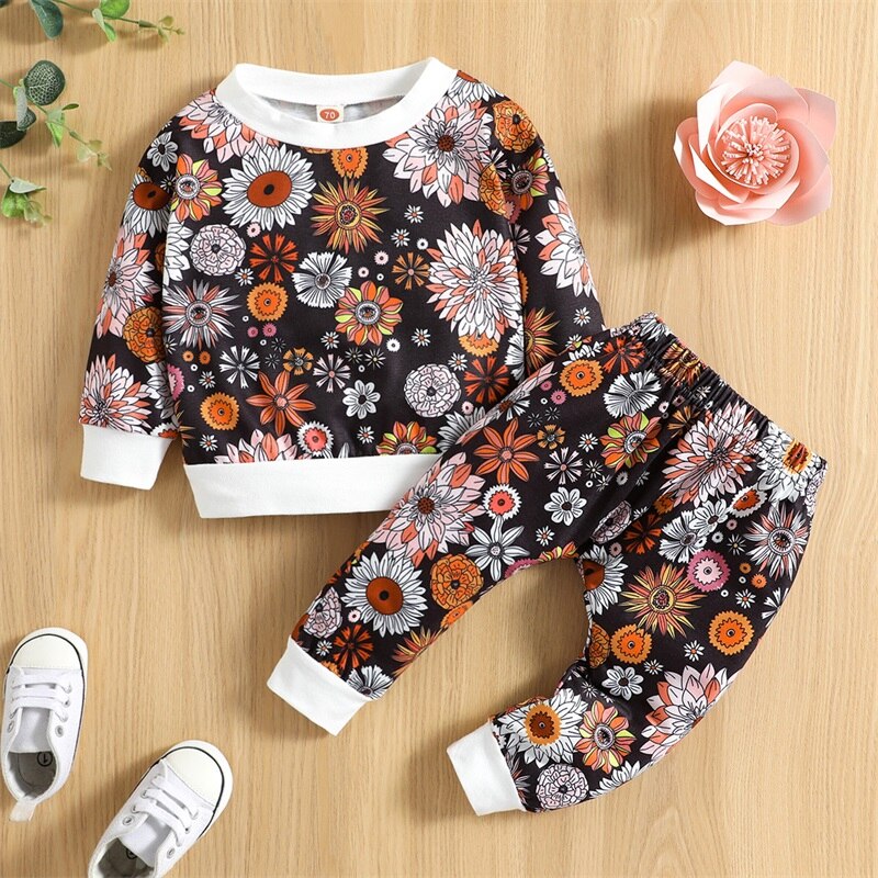 Adorable Autumn Baby Clothes Sets for Girls with Cactus/Flower Prints