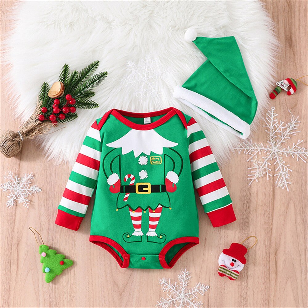 Christmas Festival Baby Clothes Set with Bodysuit and Hat