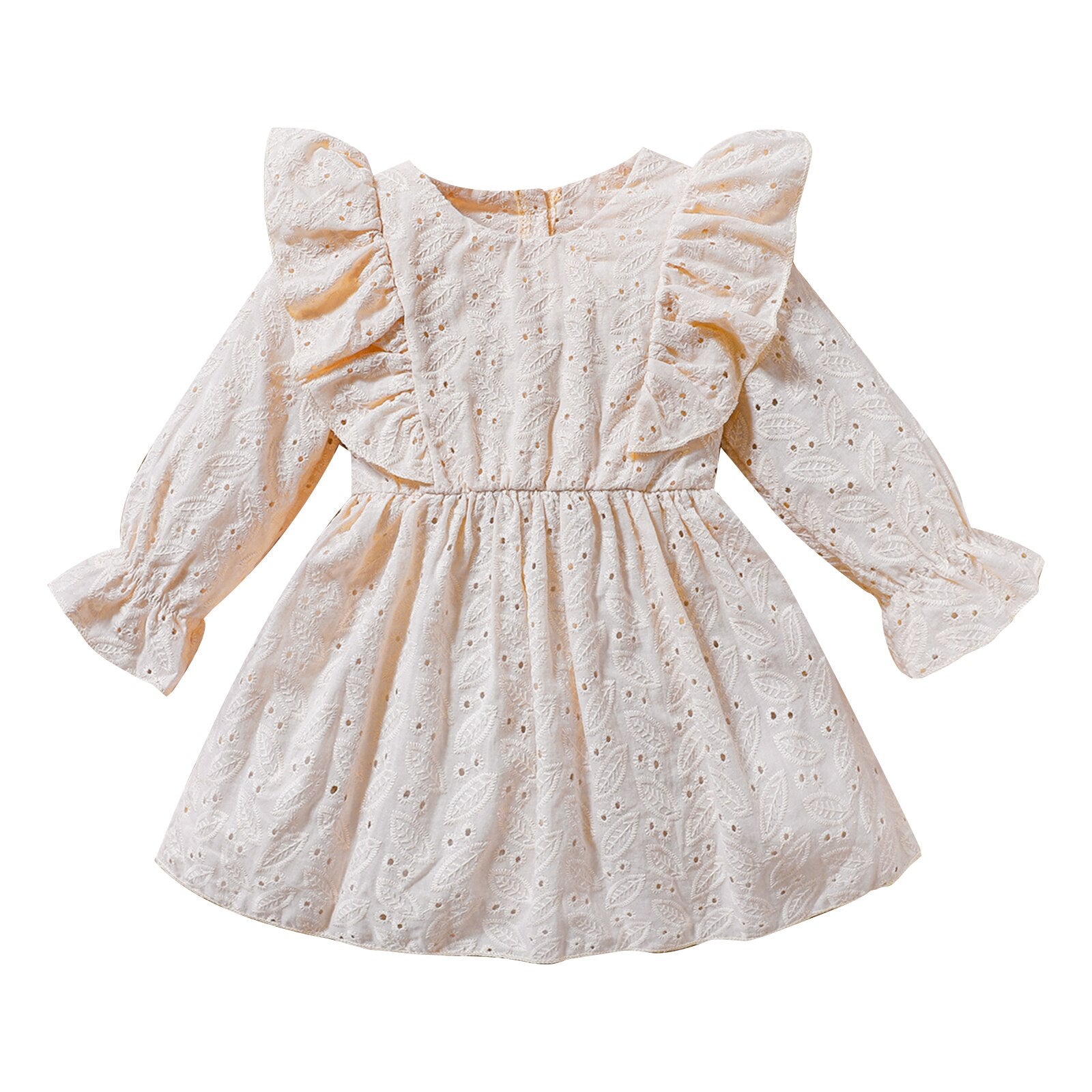 Adorable Baby Girls' A-Line Dress with Ruffles, Flowers, and Lace Cutouts