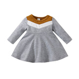 Autumn Baby Girls Cute Dress - Long Sleeve Patchwork A-line - Babbez