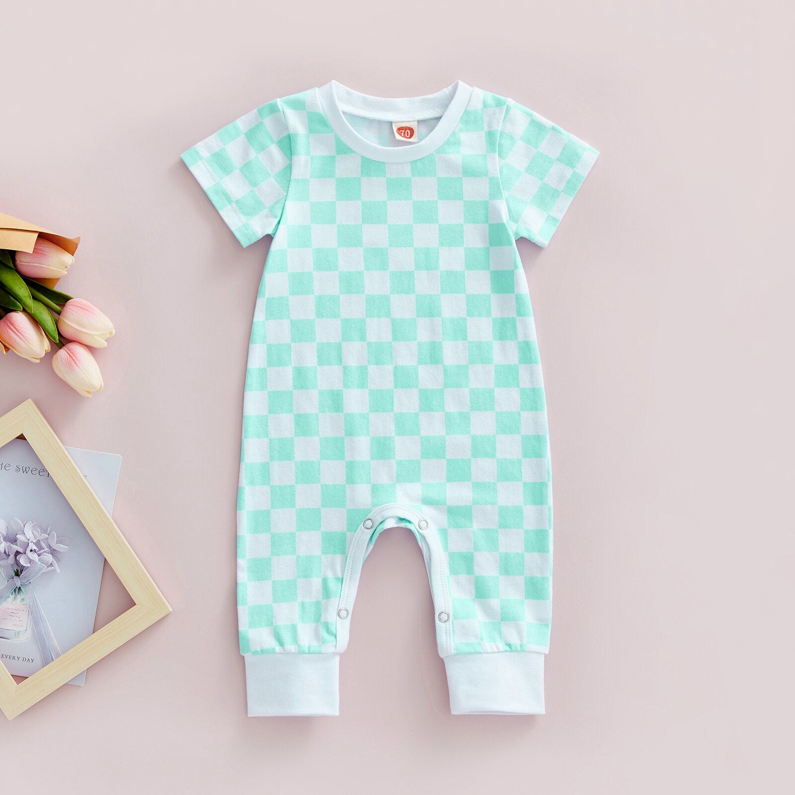Infant Baby Checkerboard Plaid Printed Romper Jumpsuits - Babbez