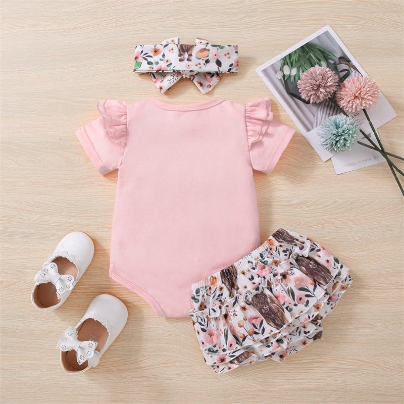 Stylish Kids Girl Pants Suit with Romper Shirt and Short Trousers