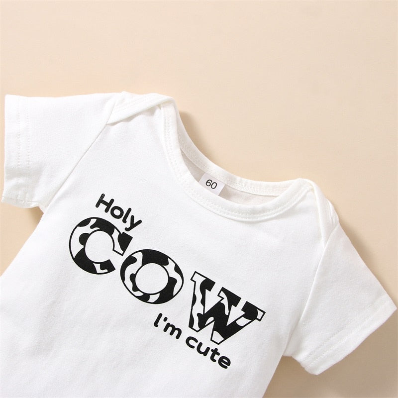 Adorable Baby Girls 3-Piece Clothing Set with Letters Print and Cow Pattern