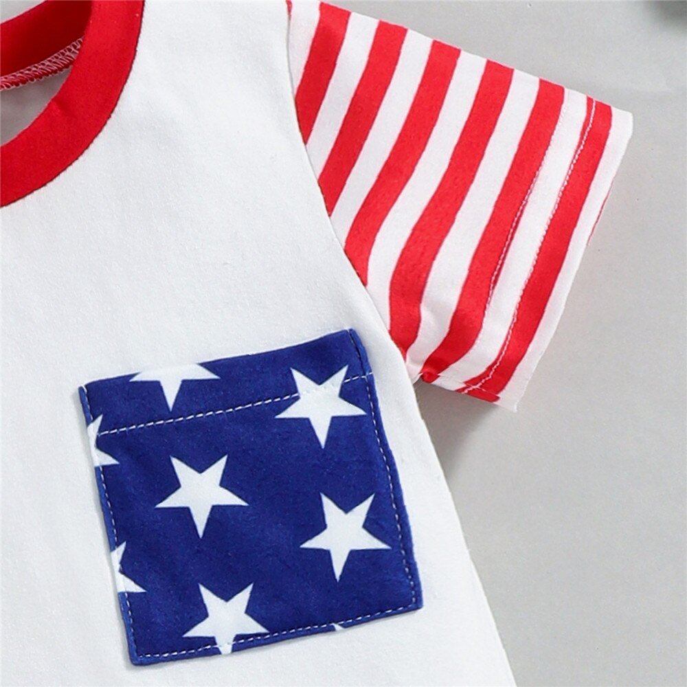 4th of July Baby Boys Bodysuit Rompers with Patchwork Design