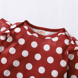 Stylish Polka Dot Print Toddler Girls Outfit Set with Long Sleeve Top, Denim Bell Bottom Pants, and Headband