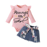Baby Girl Outfit Sets - Pink Dots Lace Romper + Layered Denim Skirts