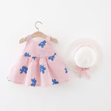 Sweet Summer Beach Dresses for Baby Girls with Plaid and Flower Print