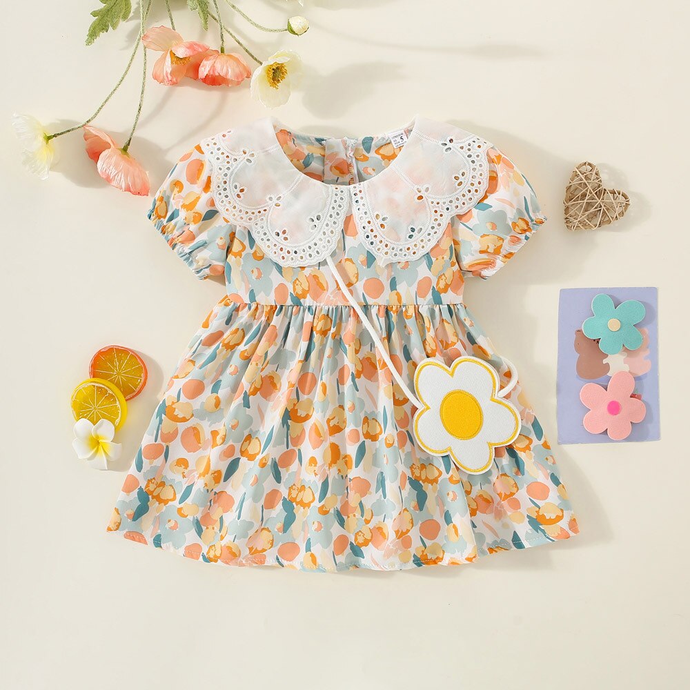 Sweet Floral Summer Baby Girl Dresses with Short Sleeves