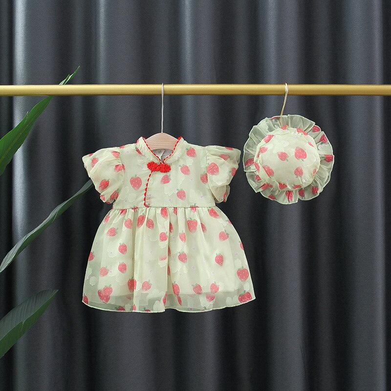 Sweet Puff Sleeve Chiffon Dress Set for Baby Girls