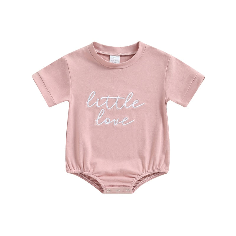 Stylish Embroidered Letter Short Sleeve Rompers for Newborn Baby Boys and Girls