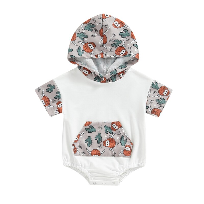 Fashionable Cattle and Cactus Print Newborn Baby Rompers for Boys and Girls