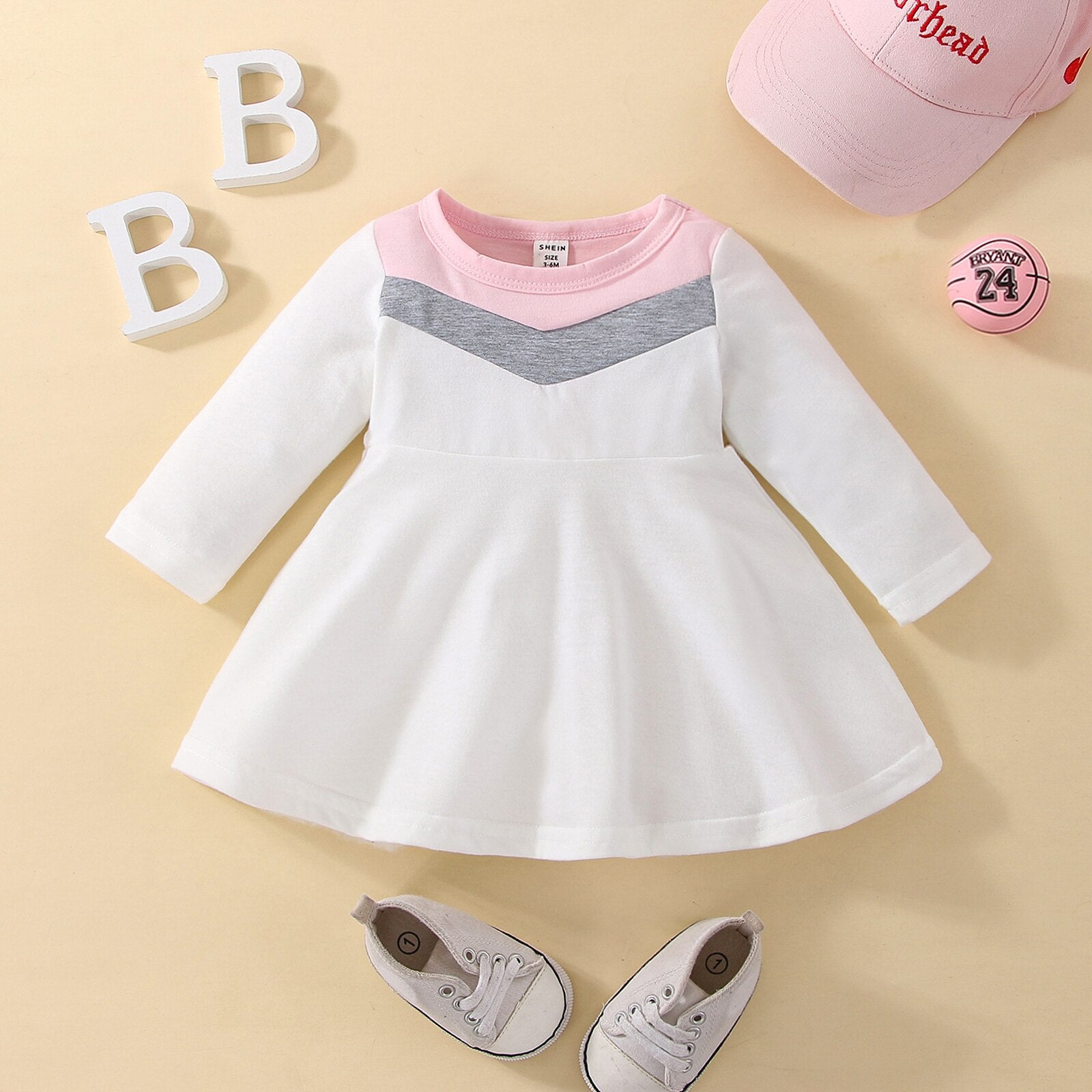 Autumn Baby Girls Cute Dress - Long Sleeve Patchwork A-line - Babbez