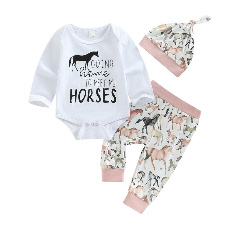 Adorable Newborn Baby Girls Clothes Sets with Cartoon Animal and Letter Prints