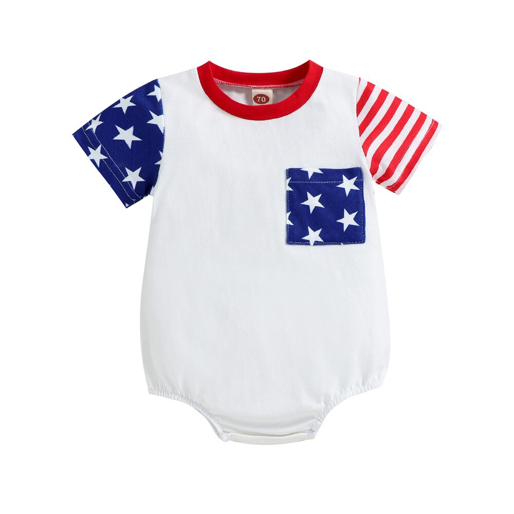 4th of July Baby Boys Bodysuit Rompers with Patchwork Design