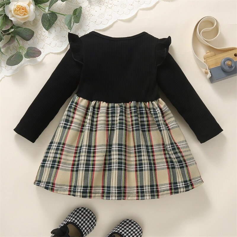 Adorable Baby Girl Plaid Dress with Ruffles and Long Sleeves