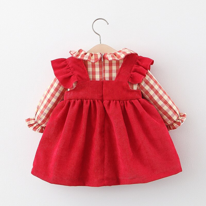 Adorable Autumn Baby Girl Strawberry Plaid Dress for 0-3 Year Old