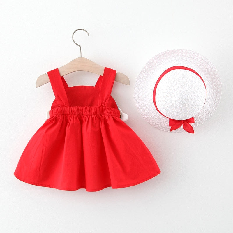 Summer Rainbow Sling Dresses for Baby Girls - 2 Piece Set with Hat