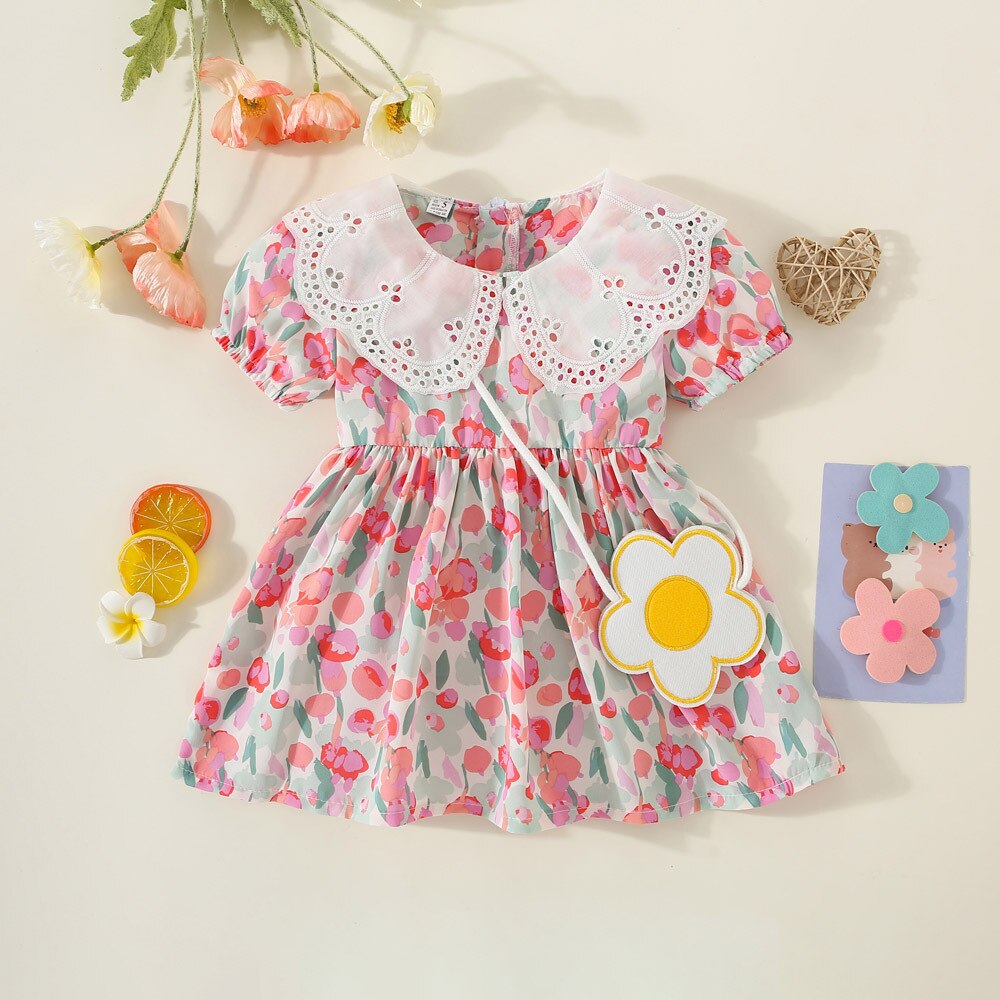 Sweet Floral Summer Baby Girl Dresses with Short Sleeves