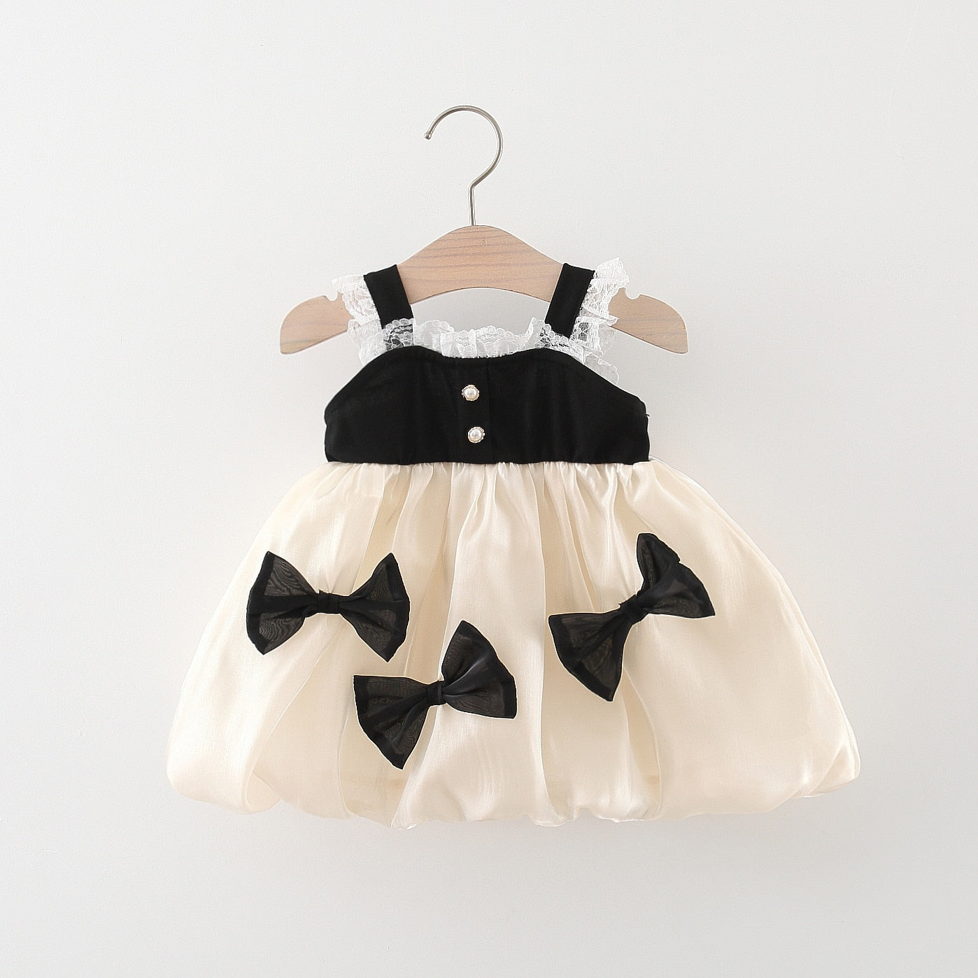 Cartoon Bear Baby Girl Costume Lantern Sleeves Fashion Sweet Birthday Party Wedding Evening Dress Breathable Children&#39;s Clothes