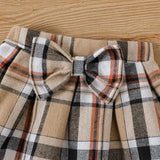 Cute Summer Baby Girl Outfit Set with Embroidery Bear Romper and Plaid Skirt