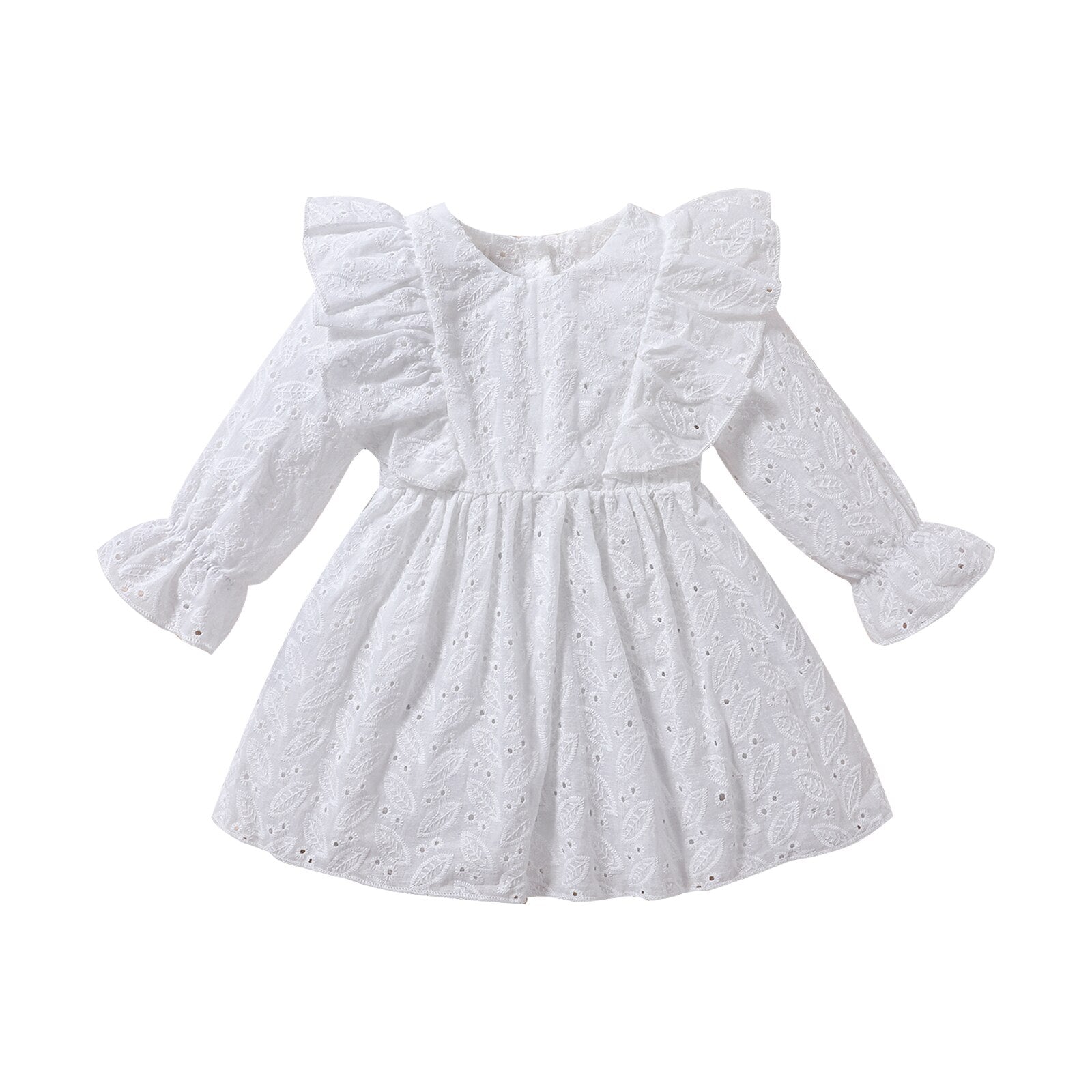 Adorable Baby Girls' A-Line Dress with Ruffles, Flowers, and Lace Cutouts