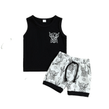 Summer 2pcs Clothing Sets for Baby Boys - Sleeveless Tanks Tops + Elastic Waist Shorts with Cattle Cactus Print