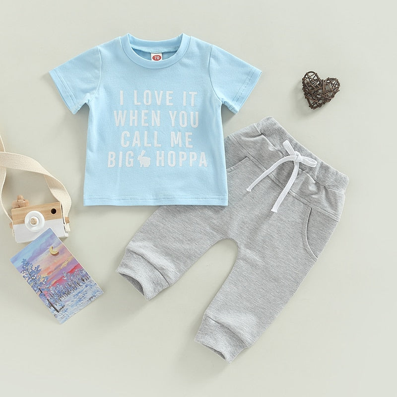 Adorable Easter Baby Boys Clothes Set with Cartoon Letter Print