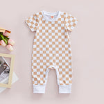Infant Baby Checkerboard Plaid Printed Romper Jumpsuits - Babbez