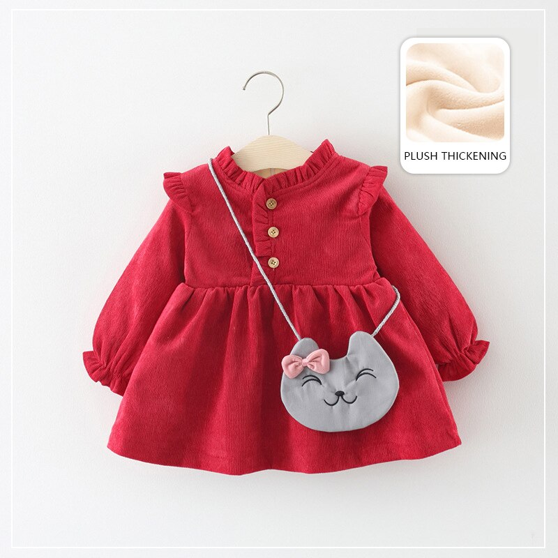 Fall Baby Girl Dress Set: Fleece Warm Dress and Cotton Infant Girl Kid's Dress