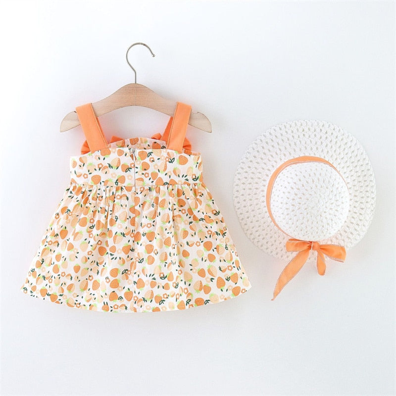 Sweet Strawberry Bow Strap Dress for Baby Girls