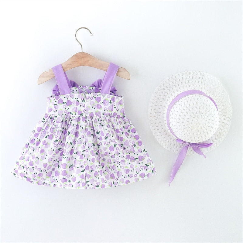 Sweet Strawberry Bow Strap Dress for Baby Girls