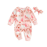 Baby Girls Christmas Romper Set with Long Sleeve Gingerbread Man and Santa Claus Print