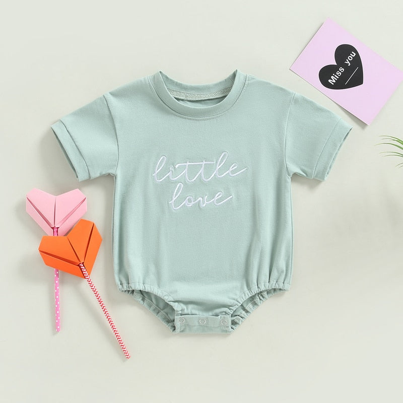 Stylish Embroidered Letter Short Sleeve Rompers for Newborn Baby Boys and Girls