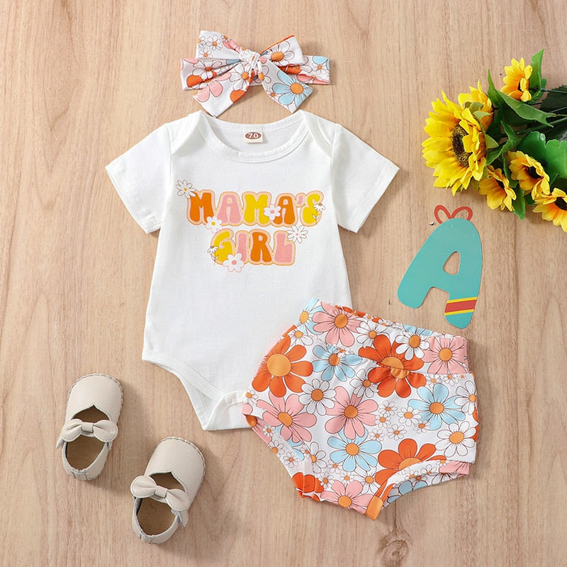 Adorable Summer Clothes Sets for Newborn Baby Girls: Letter Print Bodysuits and High Waist Shorts