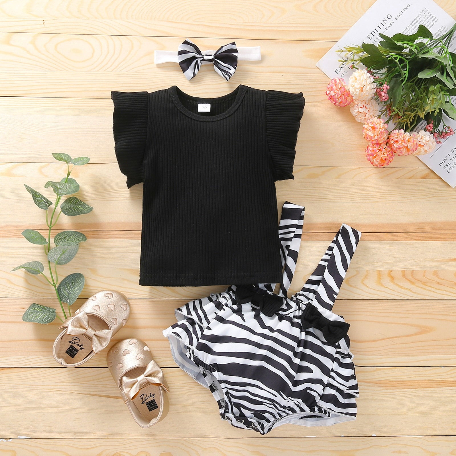 Adorable Newborn Infant Baby Girl Clothes Set with Soft Knitted T-Shirt, Bow Flower, Leopard Suspender Shorts