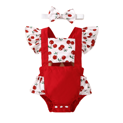 Adorable Newborn Baby Girls Romper with Flying Sleeves and Animal/Flower Print