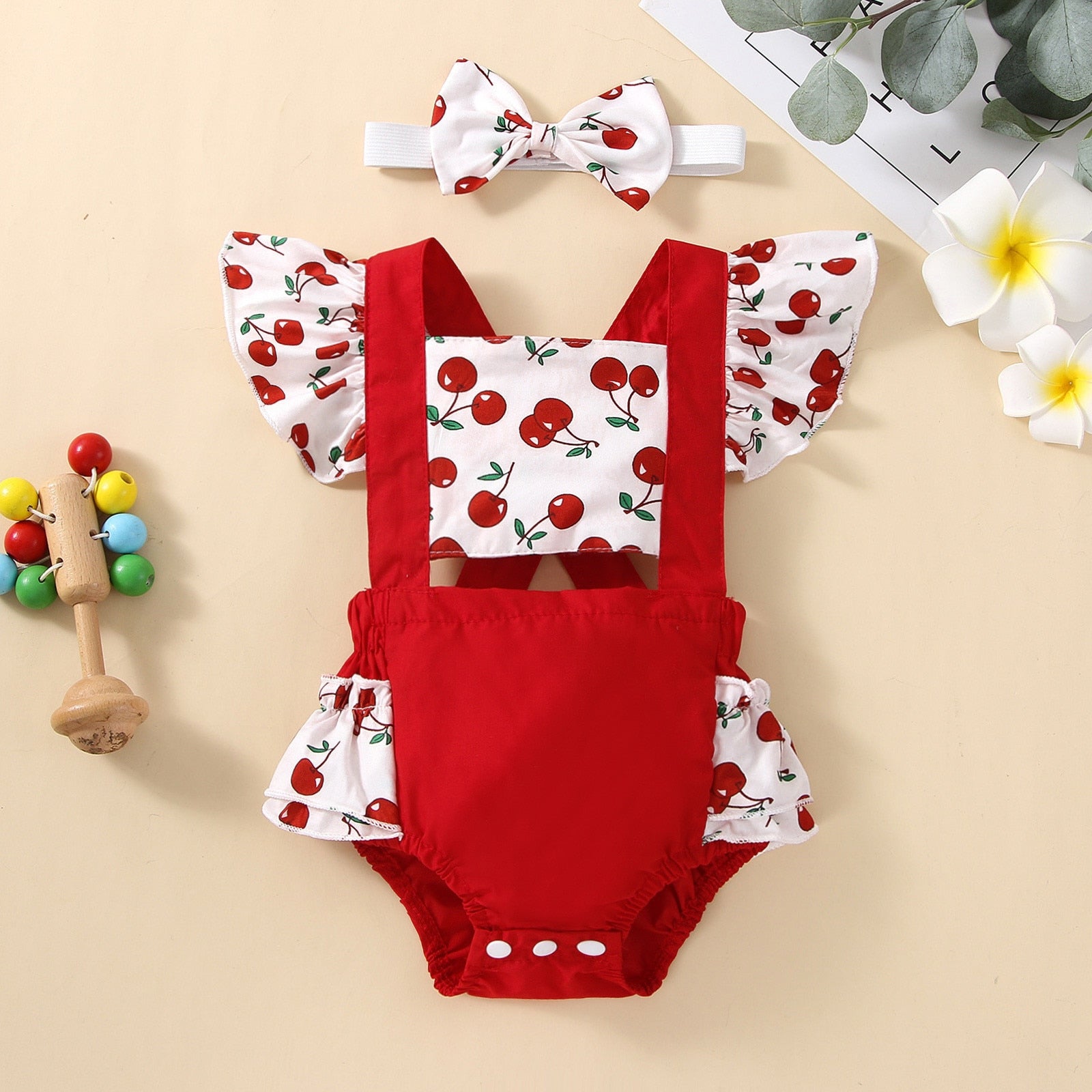 Adorable Newborn Baby Girls Romper with Flying Sleeves and Animal/Flower Print