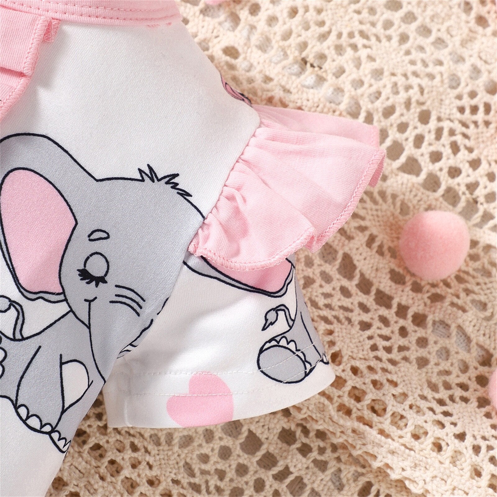 Adorable Elephant Print Baby Girl Romper Set for Spring/Summer