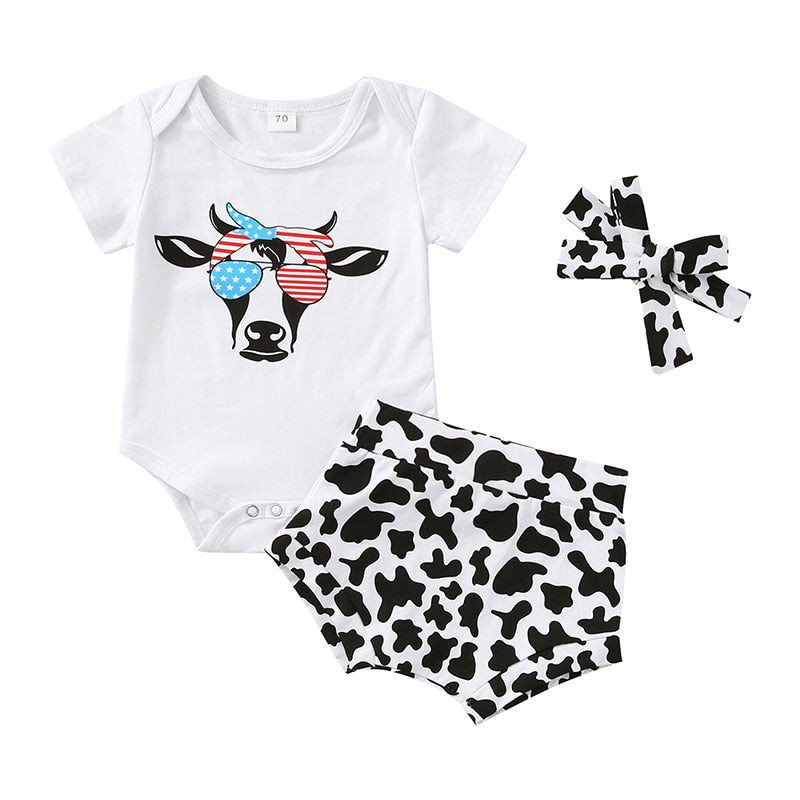 Adorable Cotton 3pcs Outfits Sets for Toddler and Newborn Baby with Letter Print Short Sleeve Rompers and Tassel Print High Waist Shorts