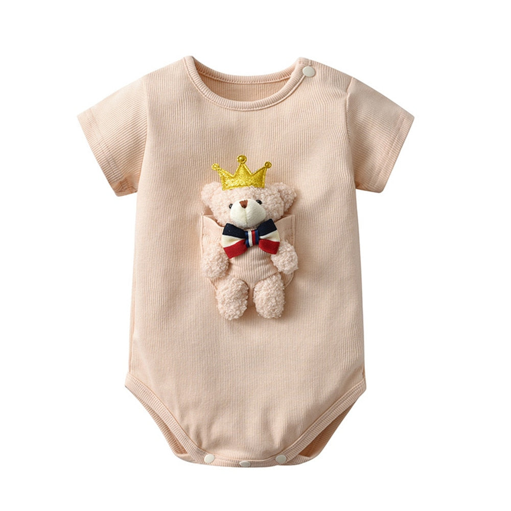 Lovely Crown Bear Doll Baby Girl Romper