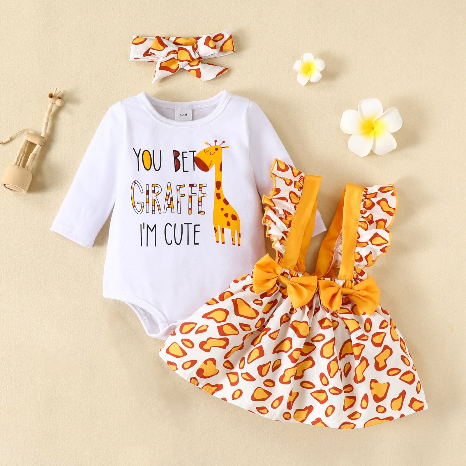 Adorable Baby Girl Outfit Set: Cartoon Fox Dress Heart Romper, Suspender Bowknot Dress, and Headband