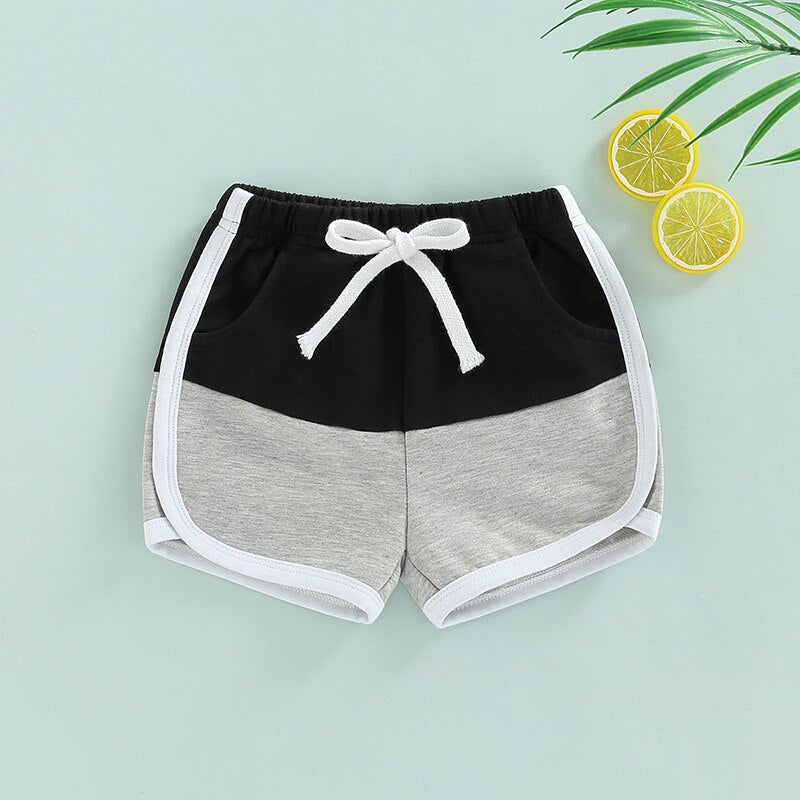 Summer Kids Boys Casual Shorts: Patchwork Color, Elastic Waist, Knee Length Beach Shorts