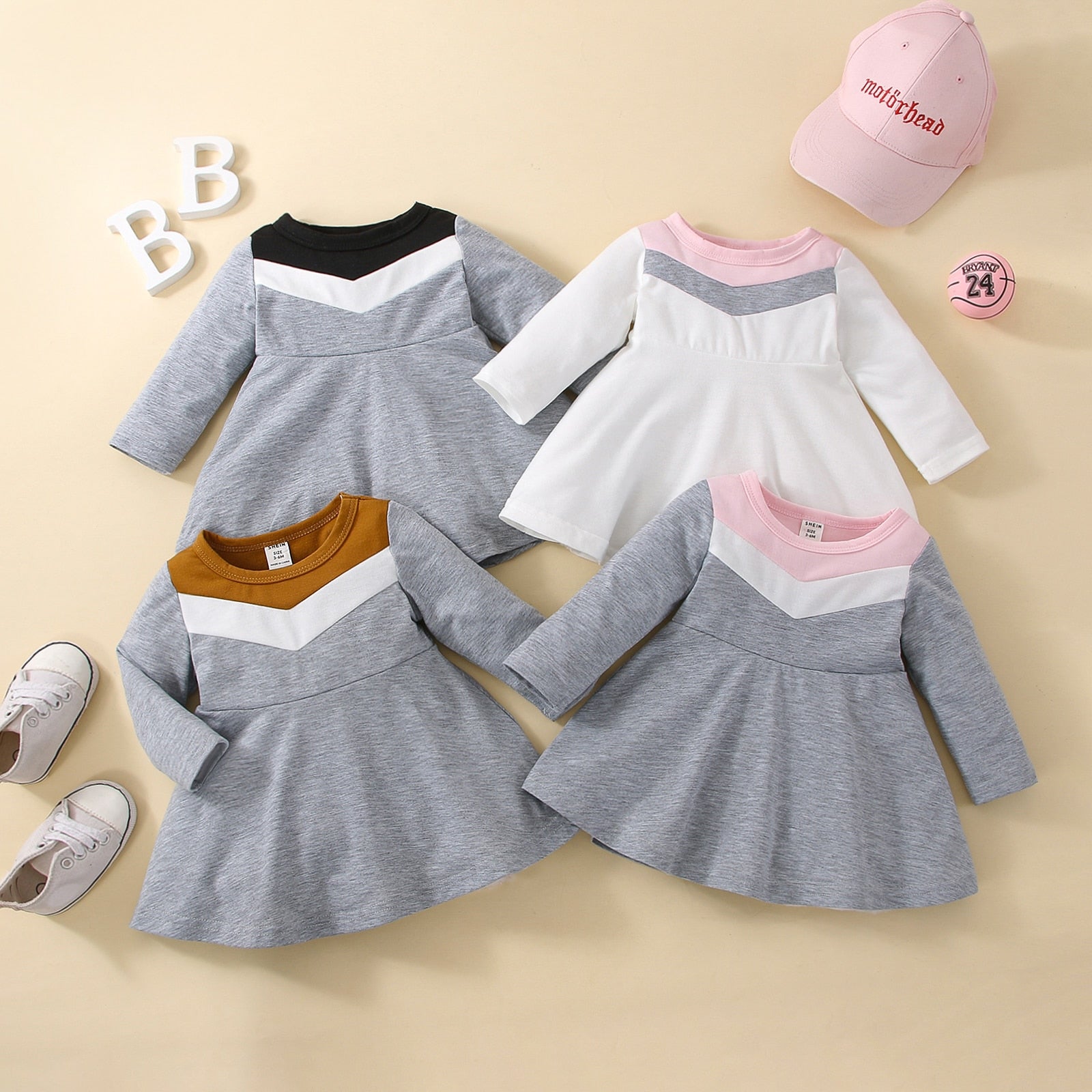 Autumn Baby Girls Cute Dress - Long Sleeve Patchwork A-Line Dress